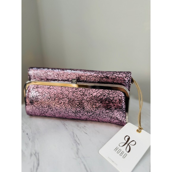 HOBO Rachel Continental Clutch Leather Wallet Blushed Crackle Metallic,  NWT - Picture 7 of 15